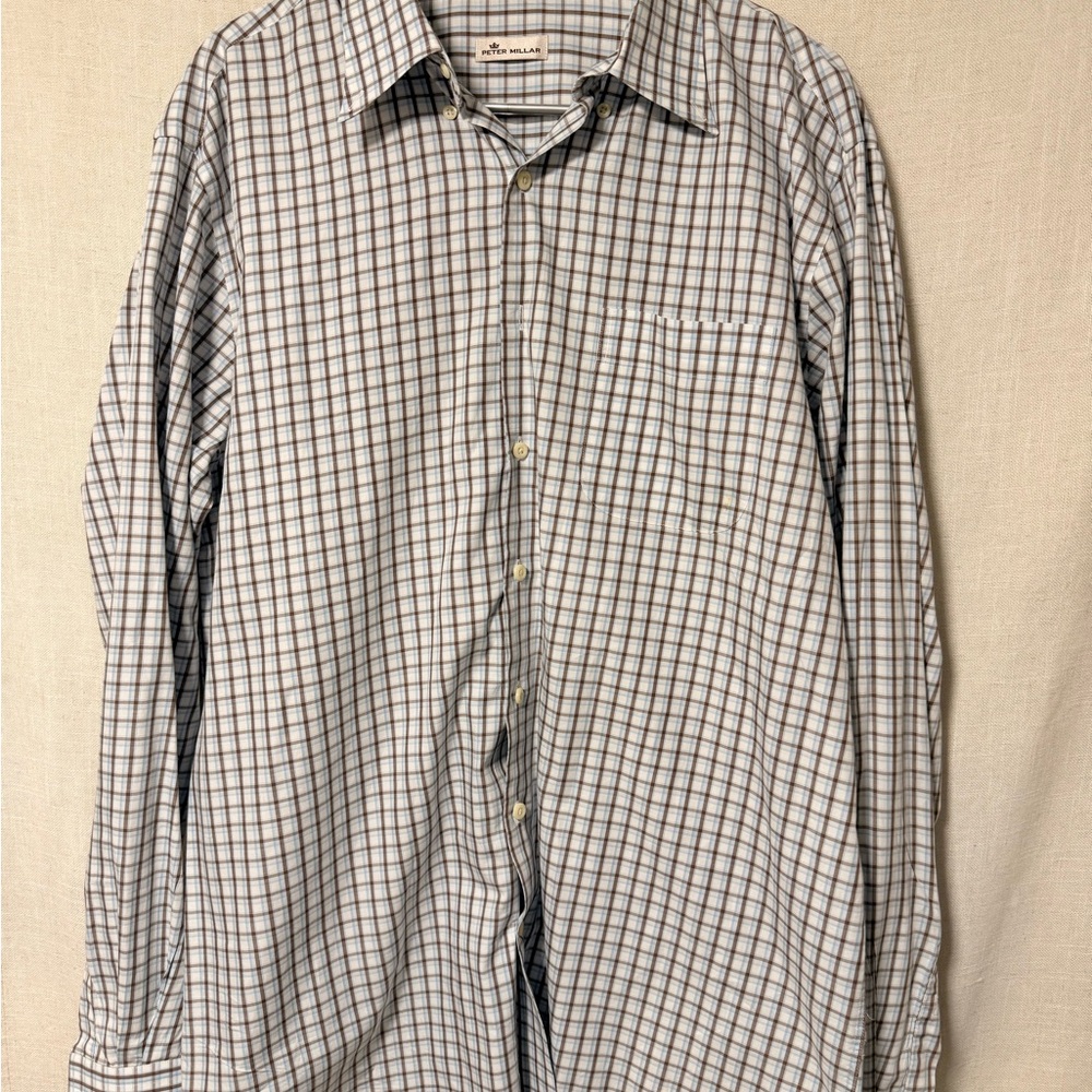 Men's White and Brown Checkered Shirt